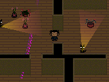 greg in a dungeon with cats with visibility cones around him